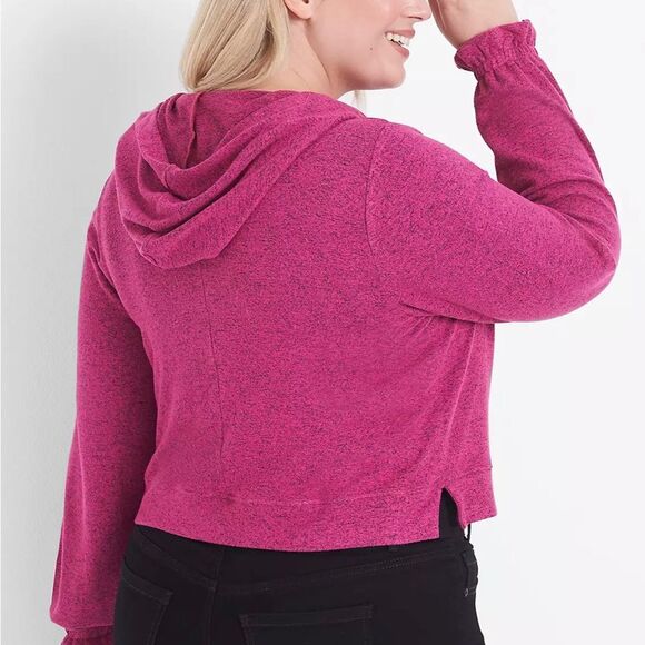 Lane Bryant hot pink relaxed long blouson sleeve hoodie crop sweater size 14/16 - Picture 4 of 8